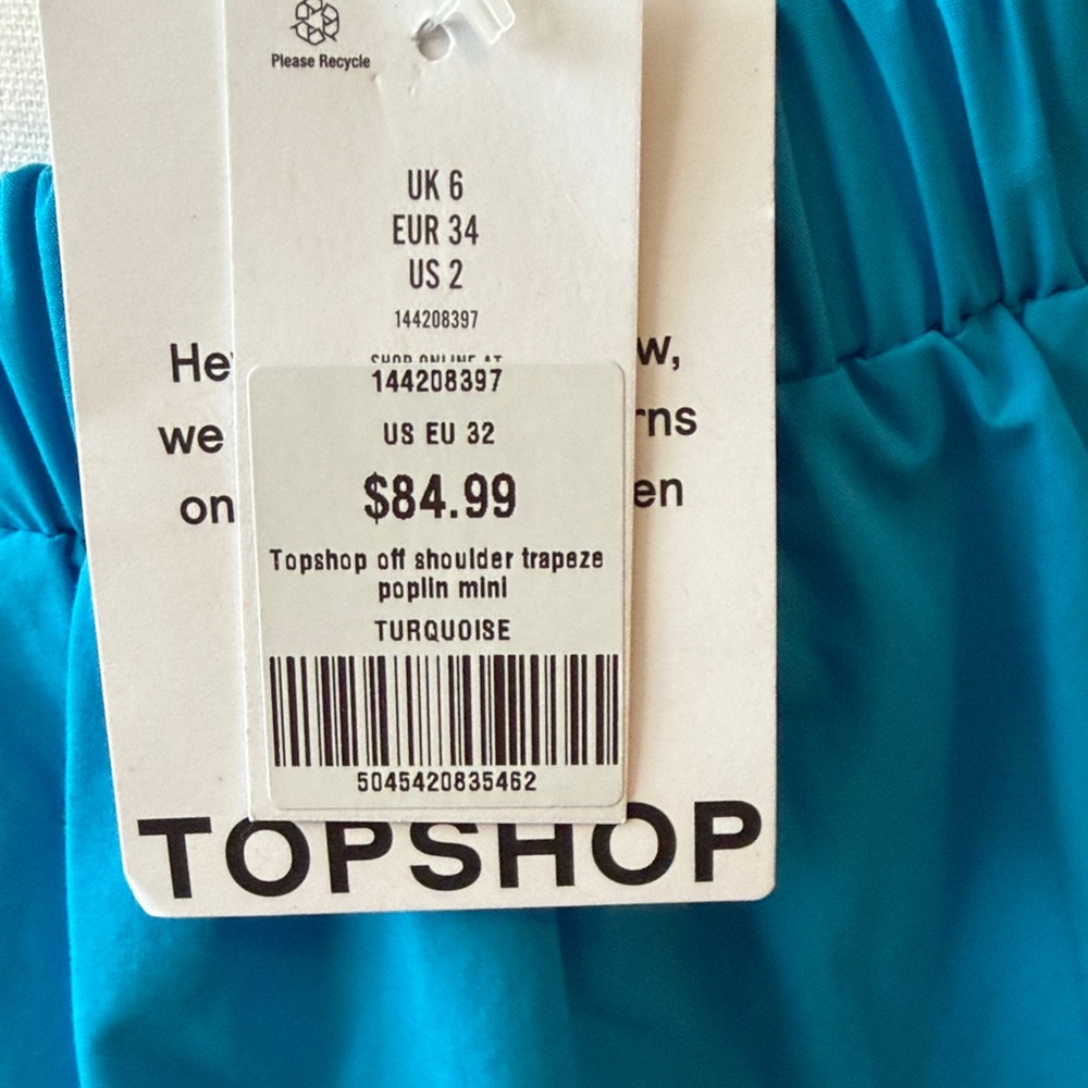 Topshop NWT One-Shoulder Turquoise Mini Dress FABULOUS Size 2 ❤️ - Picture 5 of 7